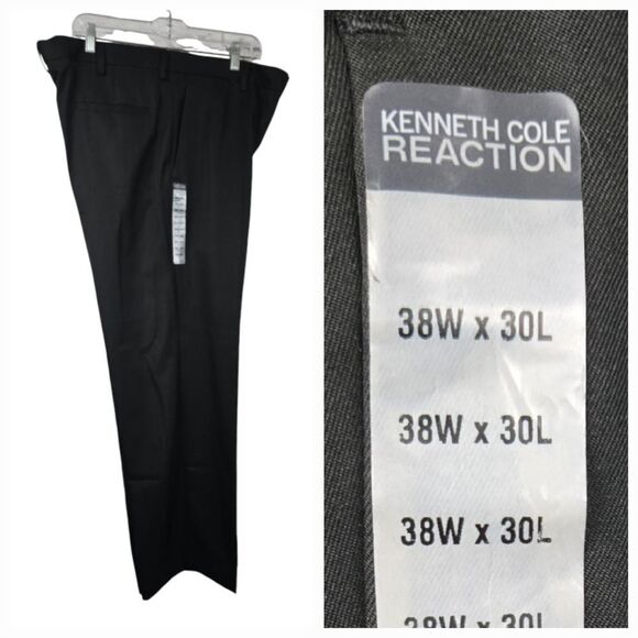 Kenneth Cole Reaction 38x30 Men's Dress Pants Black Slacks Uniform Trousers NWT - Picture 1 of 12
